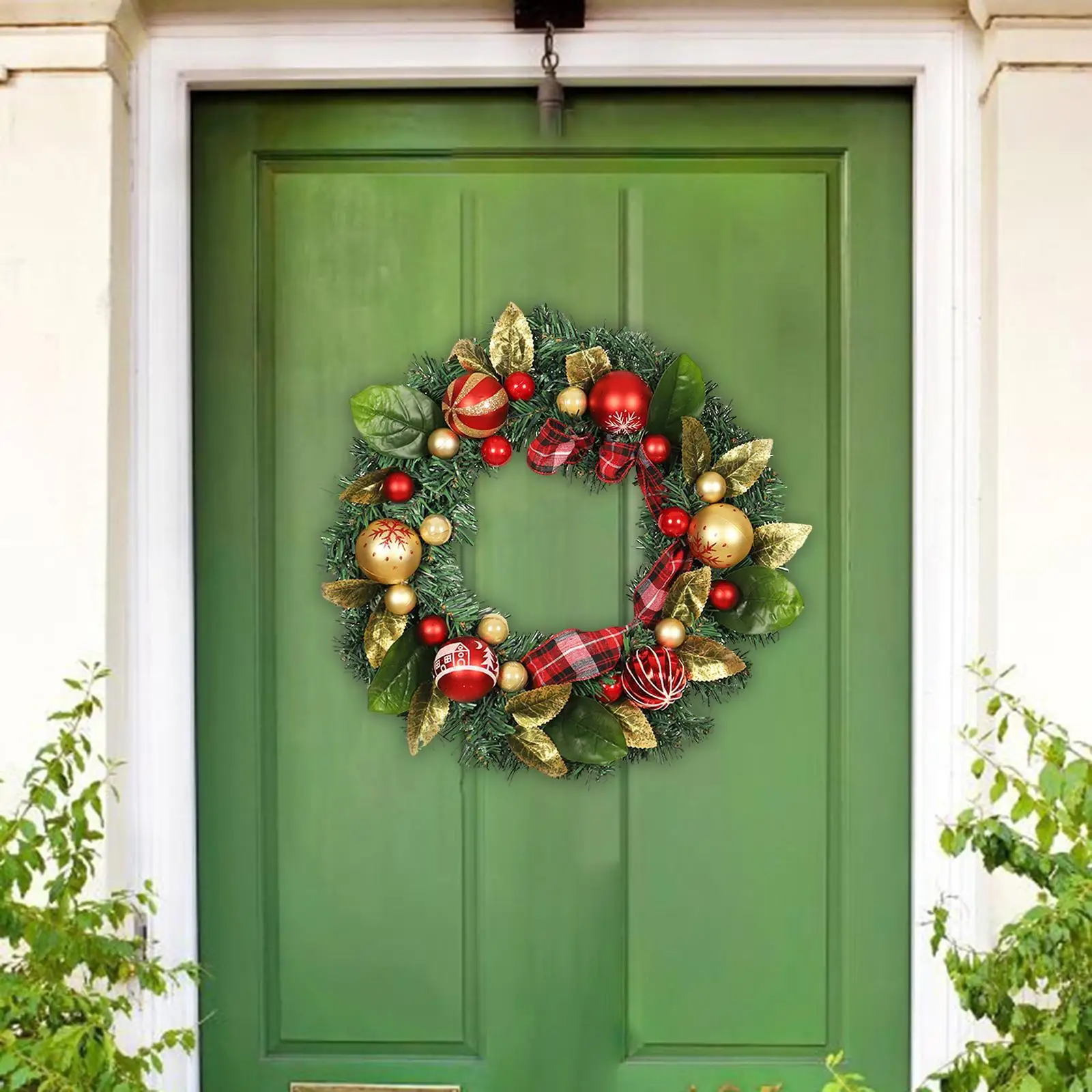 Artificial Christmas Wreath with Light Greenery Leaves Christmas Ball Garland for Thanksgiving Window Yard Festival Decoration