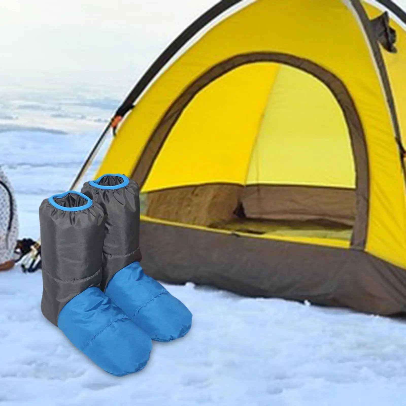 Down Booties Shoes Cozy Windproof Keep Warm Snow Boots Anti Slip Down Slippers for Camping Outdoor Indoor Bed