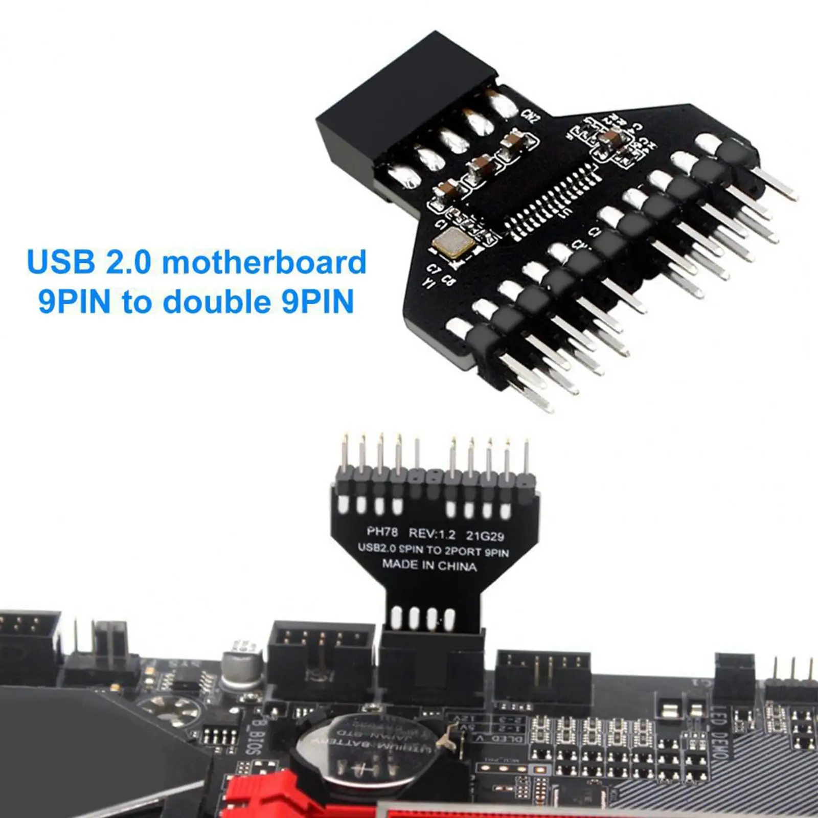 USB2.0 Motherboard 9Pin to Dual 9Pin Male Adapter for RGB Lamp Fan 9Pin USB Header Female 1 to 2 Male Extension Splitter