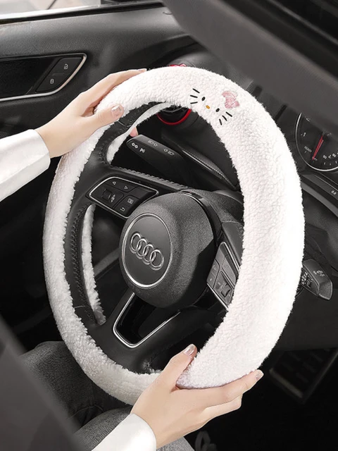 Sanrio Kawaii Hello Kitty Plush Car Steering Wheel Covers Autumn Winter  Universal Warm Anti Slip Handle Cover Auto Accessories