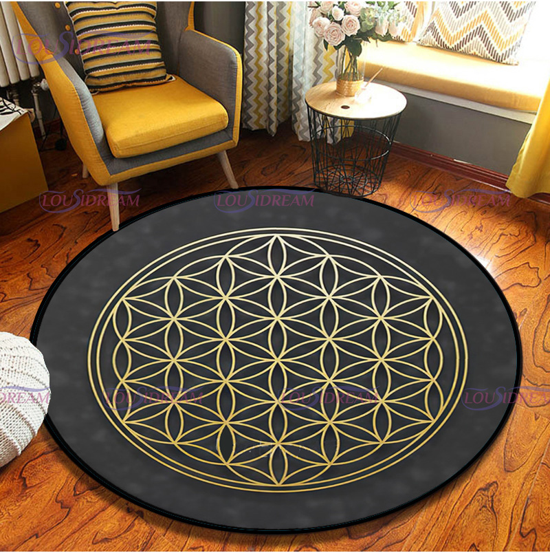 Title 8, Geometric Symbols Flower of Life Round Rug Sacr...