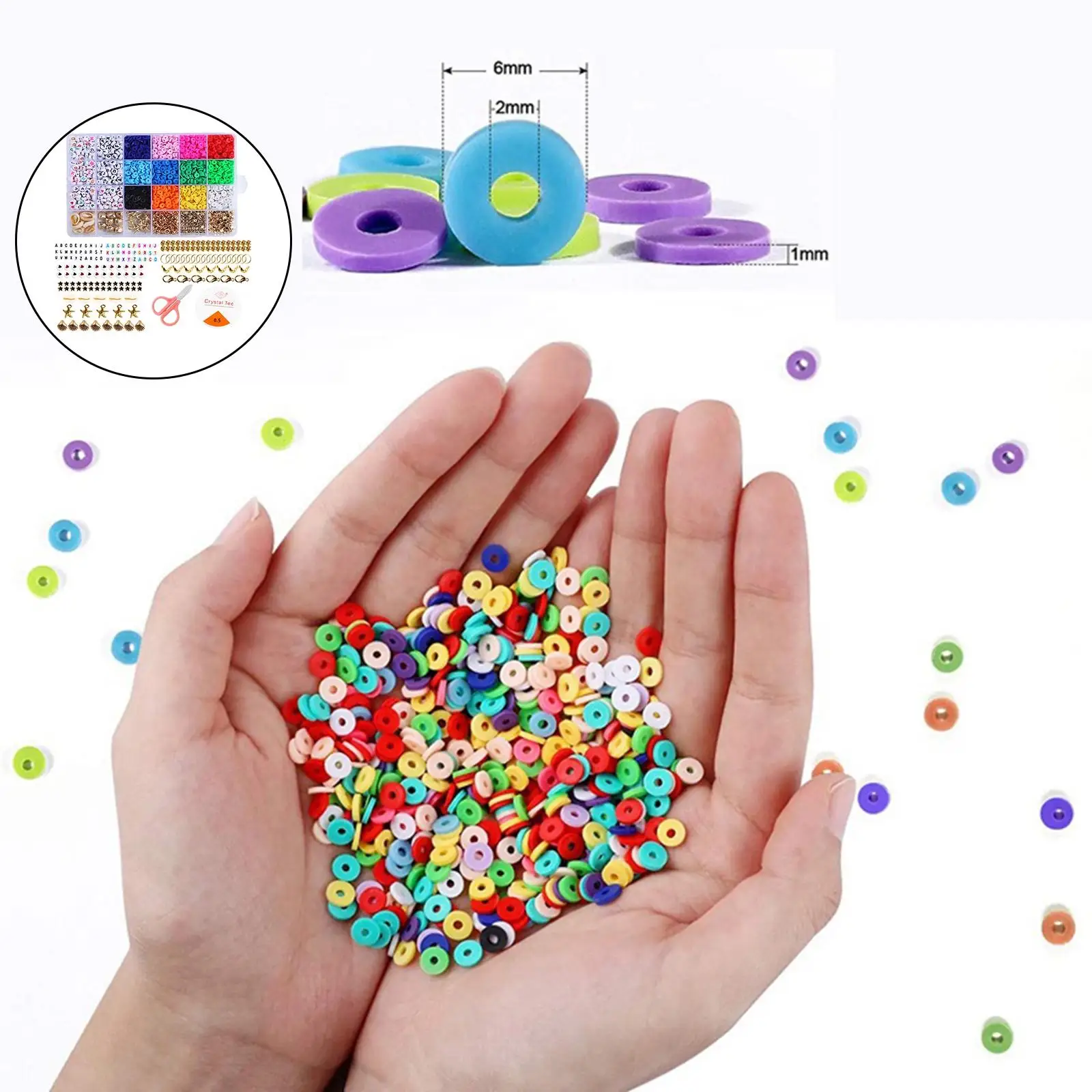 Polymer Clay Beads Flat Round Spacer Disc Beads Charms for Jewelry Making Bracelet Necklace Earring Kit DIY Craft Supplies