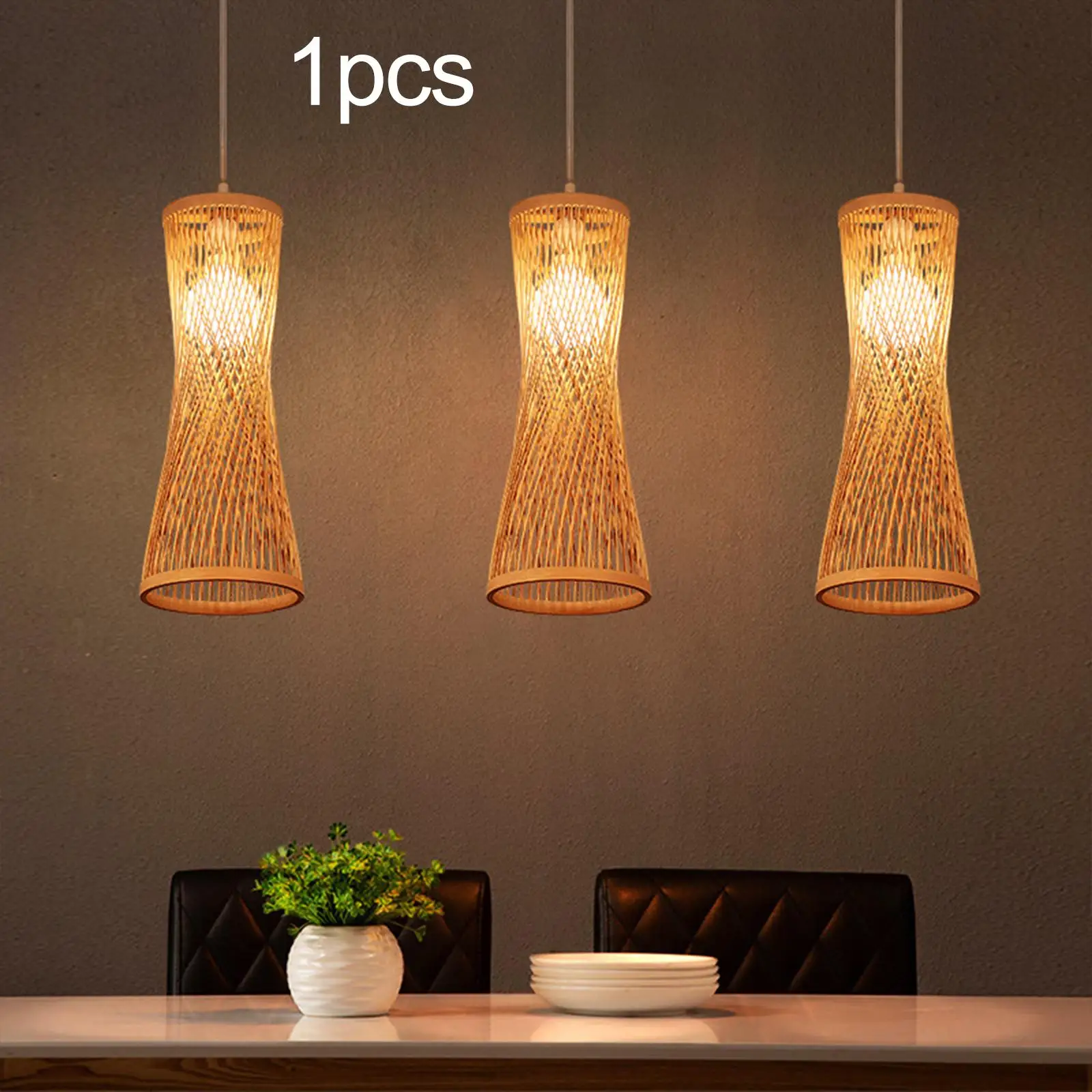 Bamboo Woven Lampshade Creative Handmade Light Fixture Cover Pendant Light Shade for Coffee Shop Living Room Office Home Kitchen