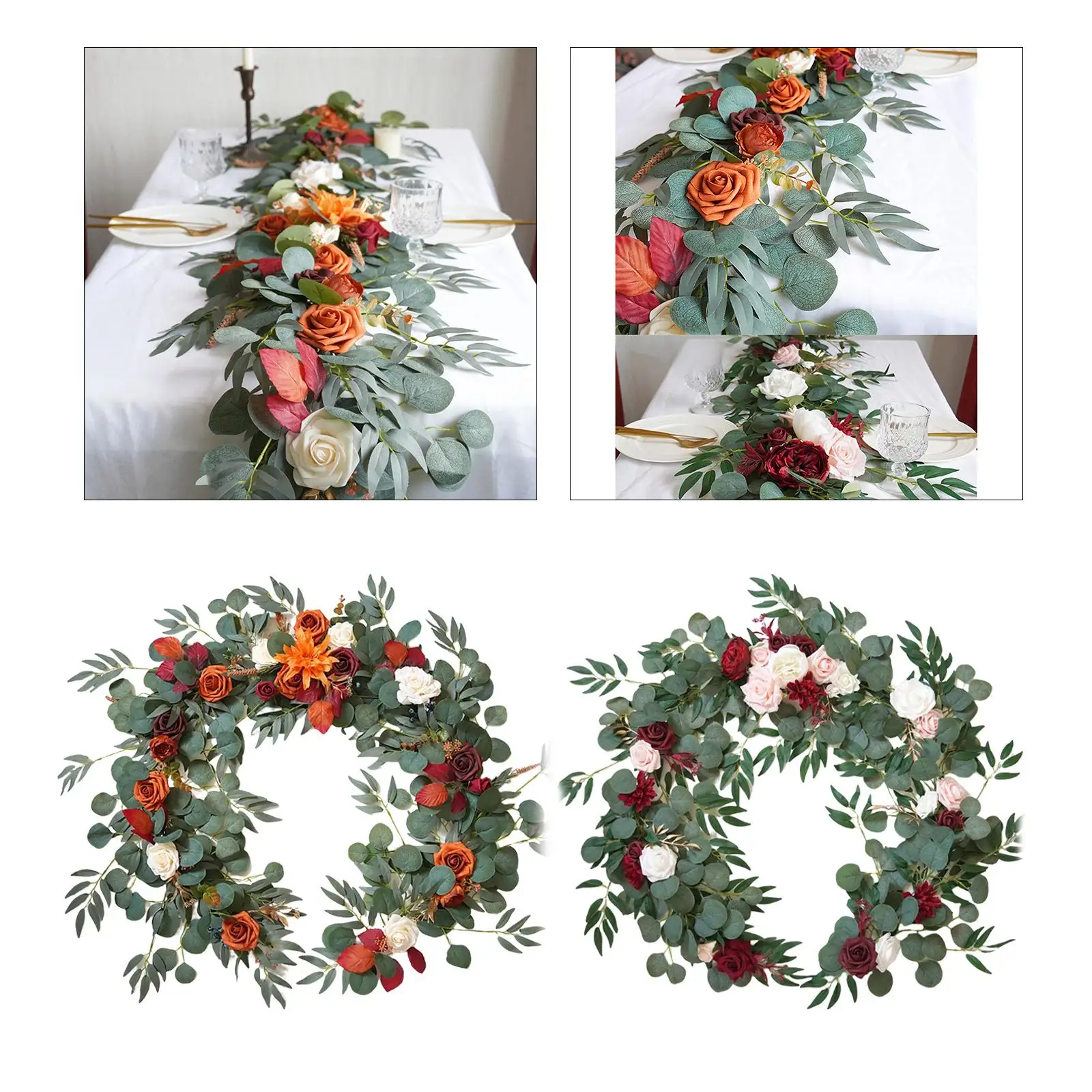 Floral Garland 70.87`` inch Artificial Floral Vines for Wedding Table Runner Decoration Indoor Outdoor Backdrop Wall Decoration