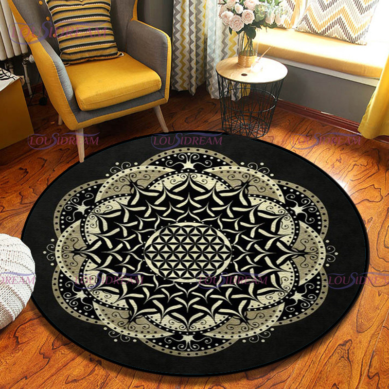 Title 11, Geometric Symbols Flower of Life Round Rug Sacr...