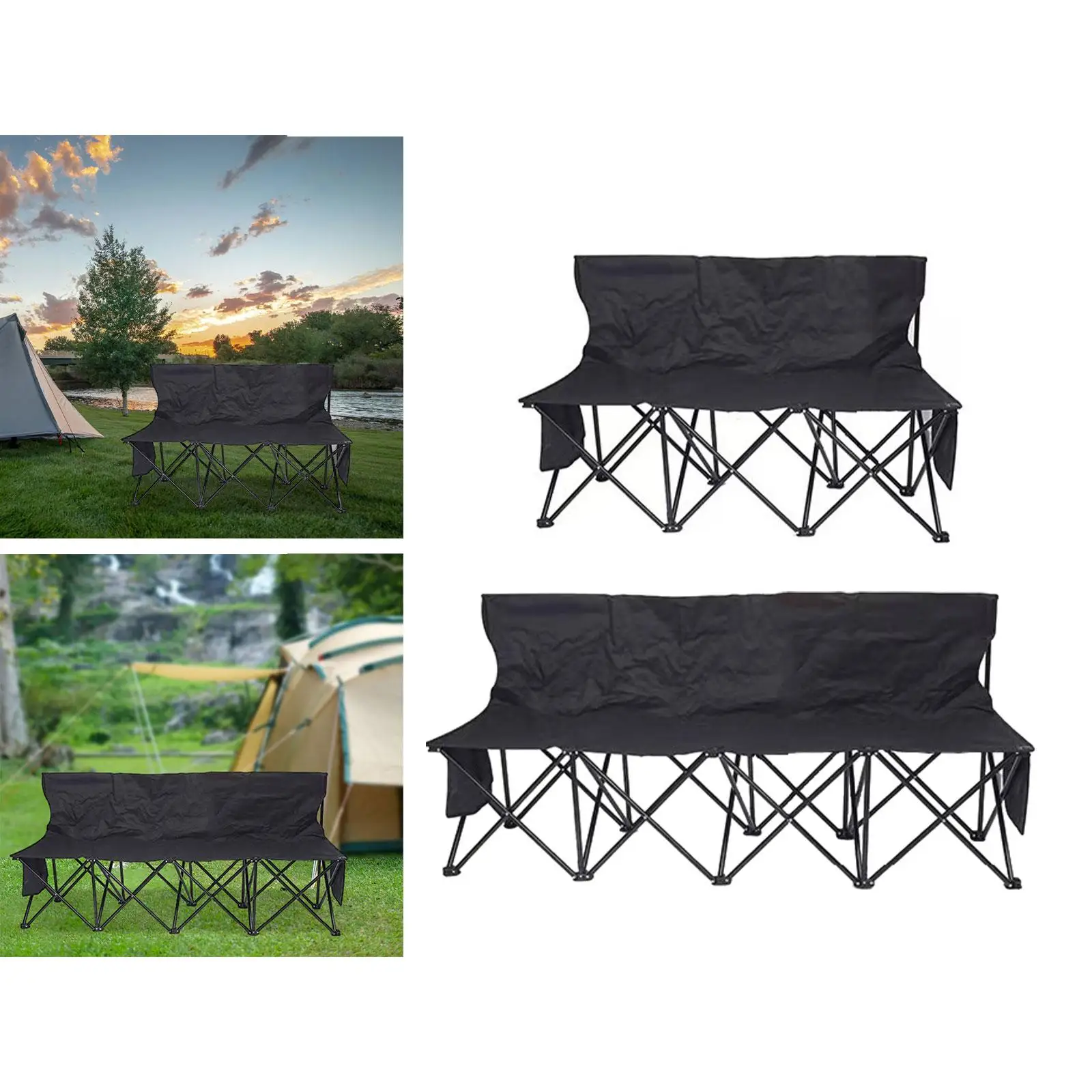 Folding Bench Lightweight with Back Oxford Cloth Steel Pipe Foldable Sideline Bench for Beach Lawn Soccer Games Sports Outside