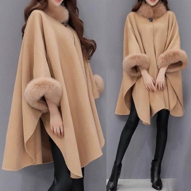 Outlet Real fur cape wrap shawl tan gradient