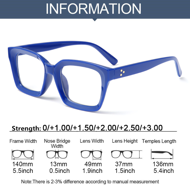 Unisex Übergroße Quadratische Lesebrille Männer Frauen Tragbare Presbyopie Großen Rahmen High-definition-Brillen Dioptrien 0 ~ + 3,00 – Detail 5