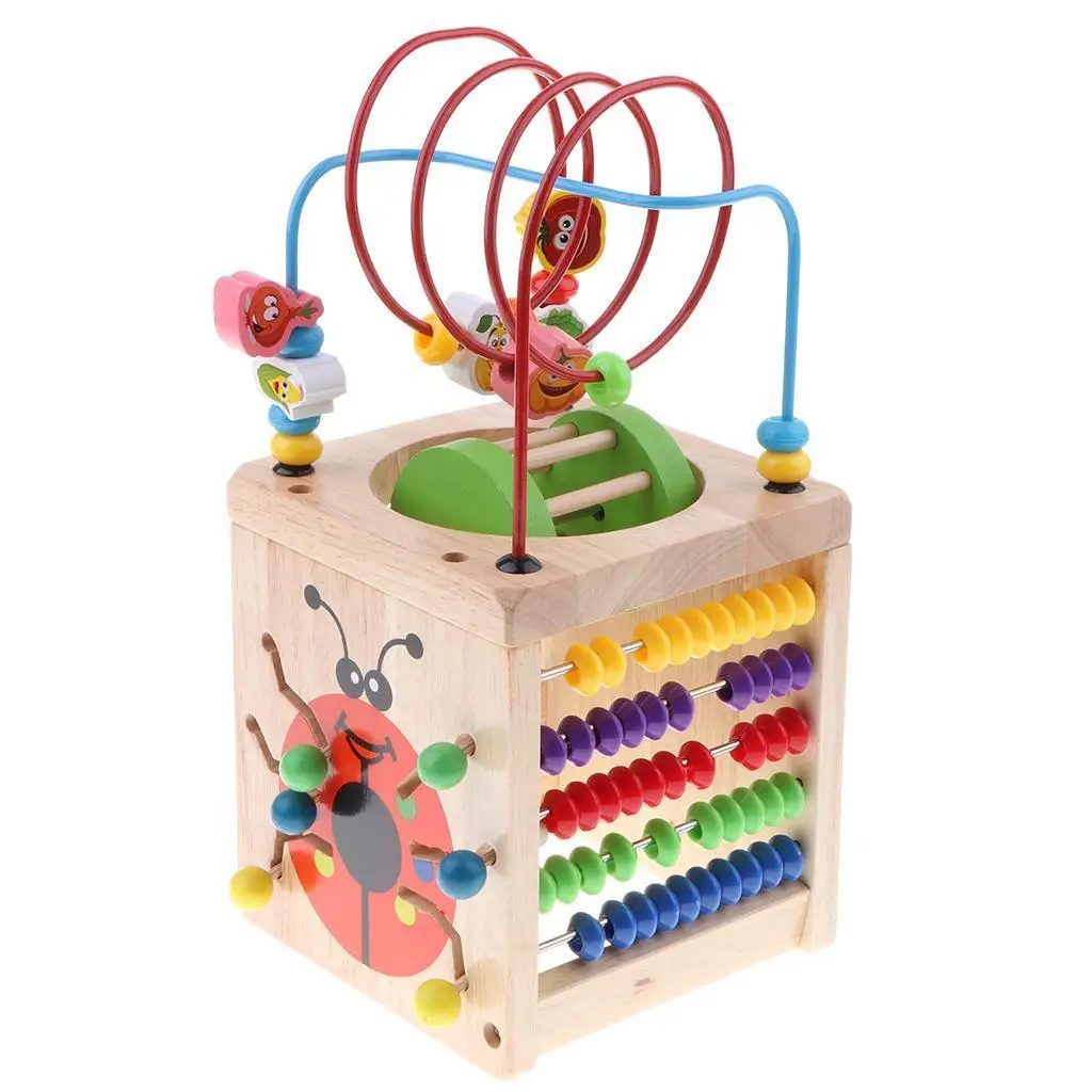 Funny Wood Educational Toy Bead Maze Counting Animal Alphabets & Time Clock