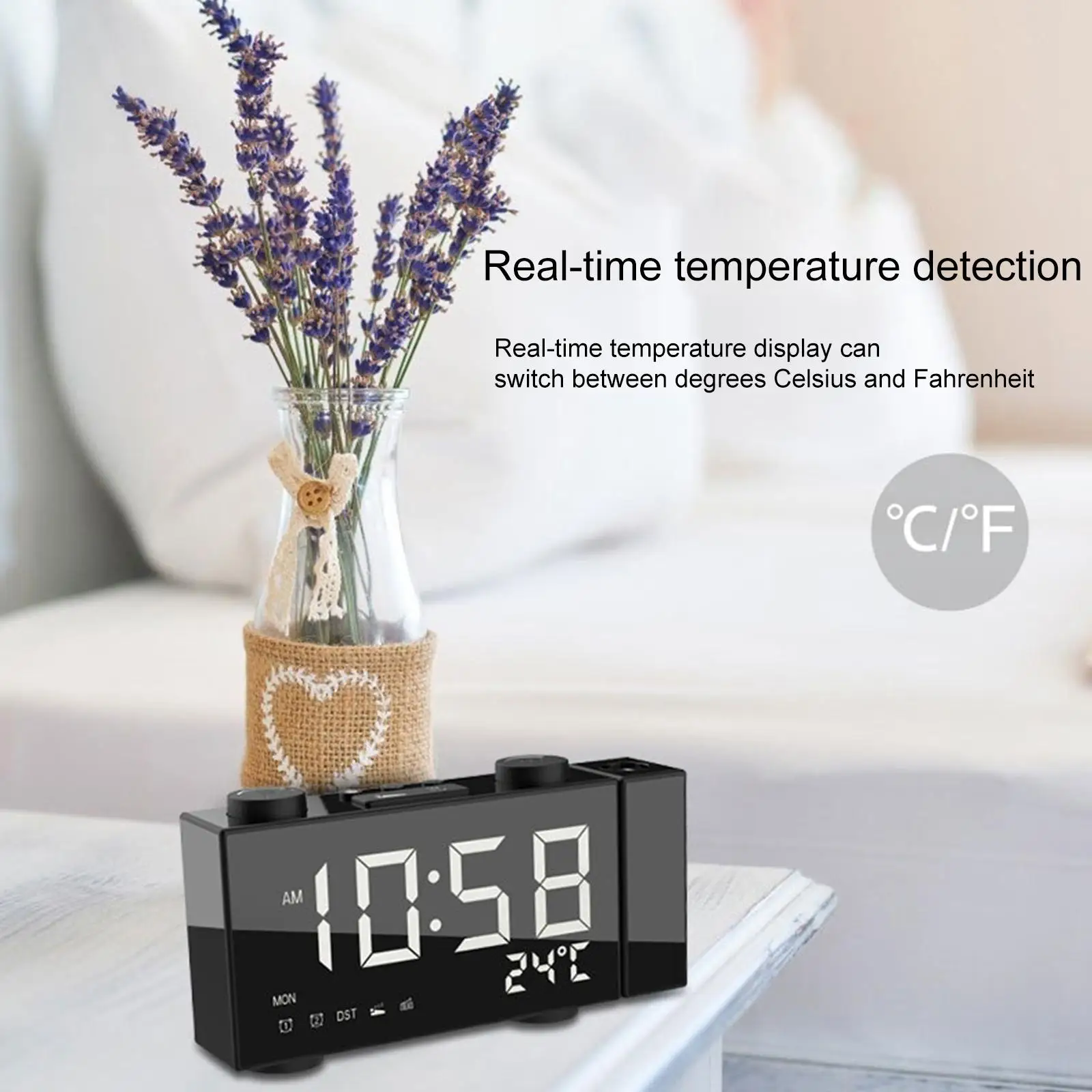 Projection Alarm Clock with USB Charging Port Digital Clock for Ceiling