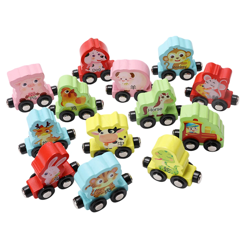 Wooden Rural Farm Train Set with 1, Children` Vehicle Playset