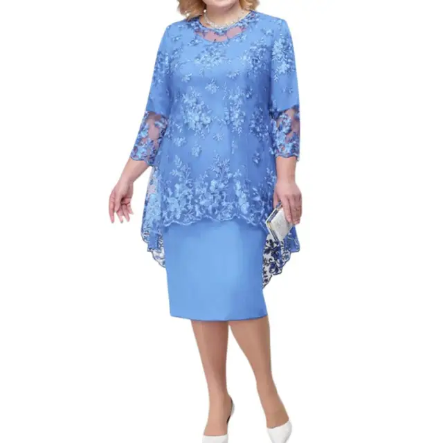  Vestidos de verano de talla grande para mujer, cuello redondo y  encaje floral, vestido de cóctel de talla grande, Azul oscuro : Ropa,  Zapatos y Joyería