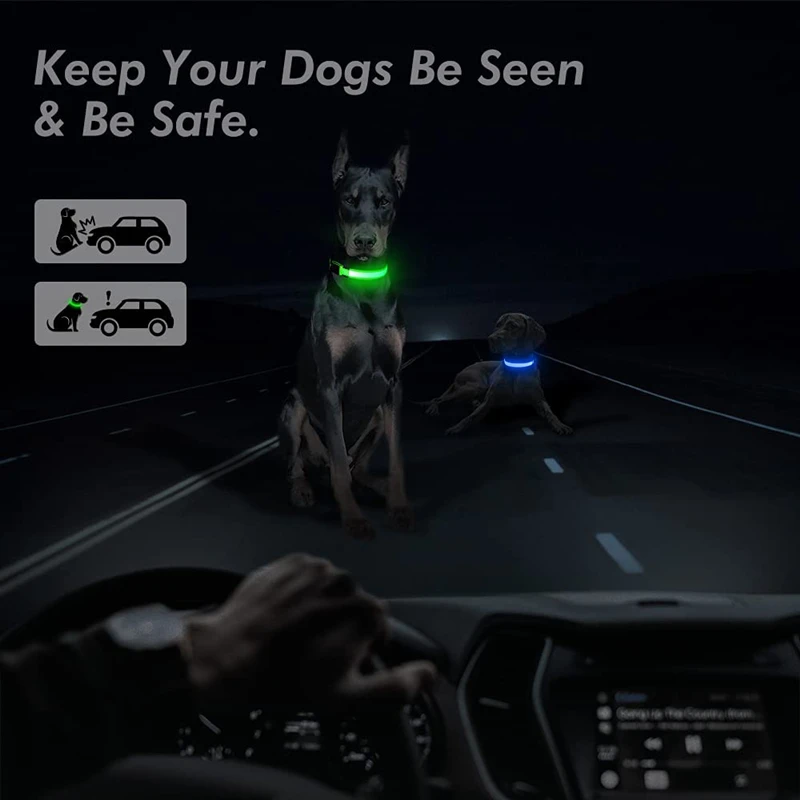 LED Glowing Dog Collar Adjustable Flashing Rechargea Luminous Collar Night Anti-Lost Dog Light HarnessFor Small Dog Pet Products leather dog collars