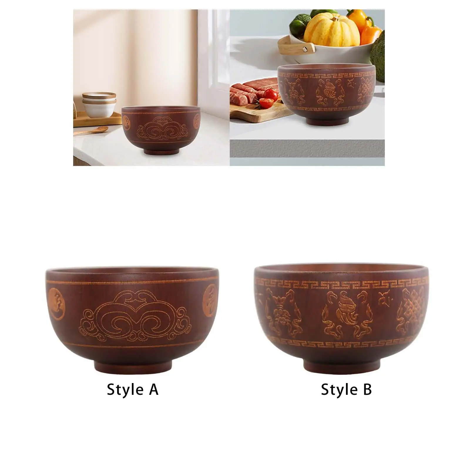 Chinese Style Wooden Bowl 13cm Salad Bowl Tableware Practical Delicate Texture Unique Pattern