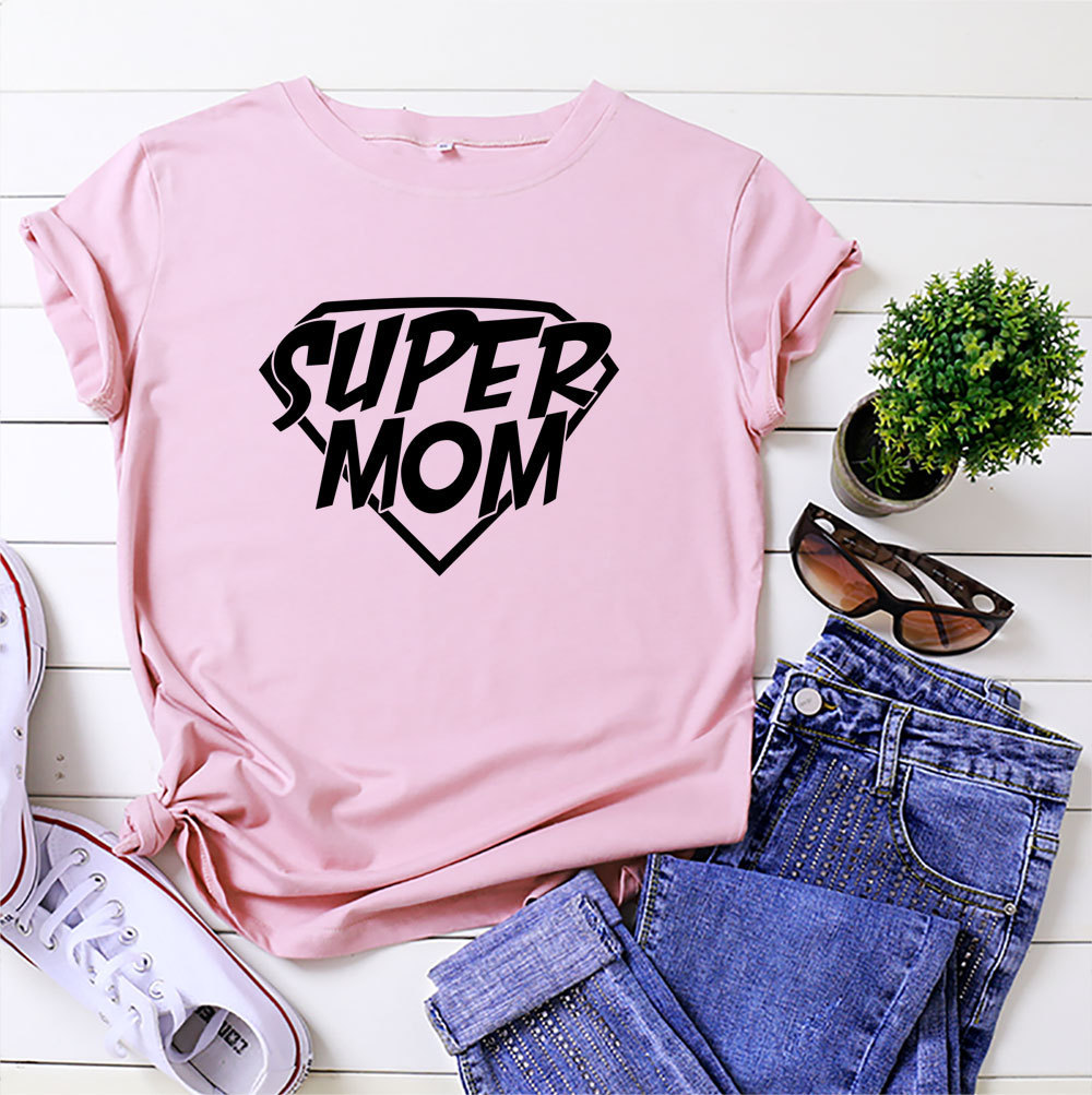 Title 4, Super Mom Print Women T Shirt Short Sleeve O Ne...