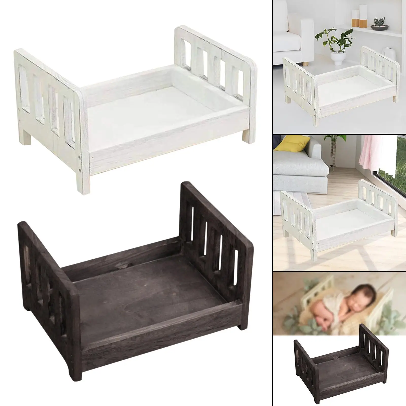 Wooden Bed Photography Props Detachable Mini Props for Background Photos Girls Infant