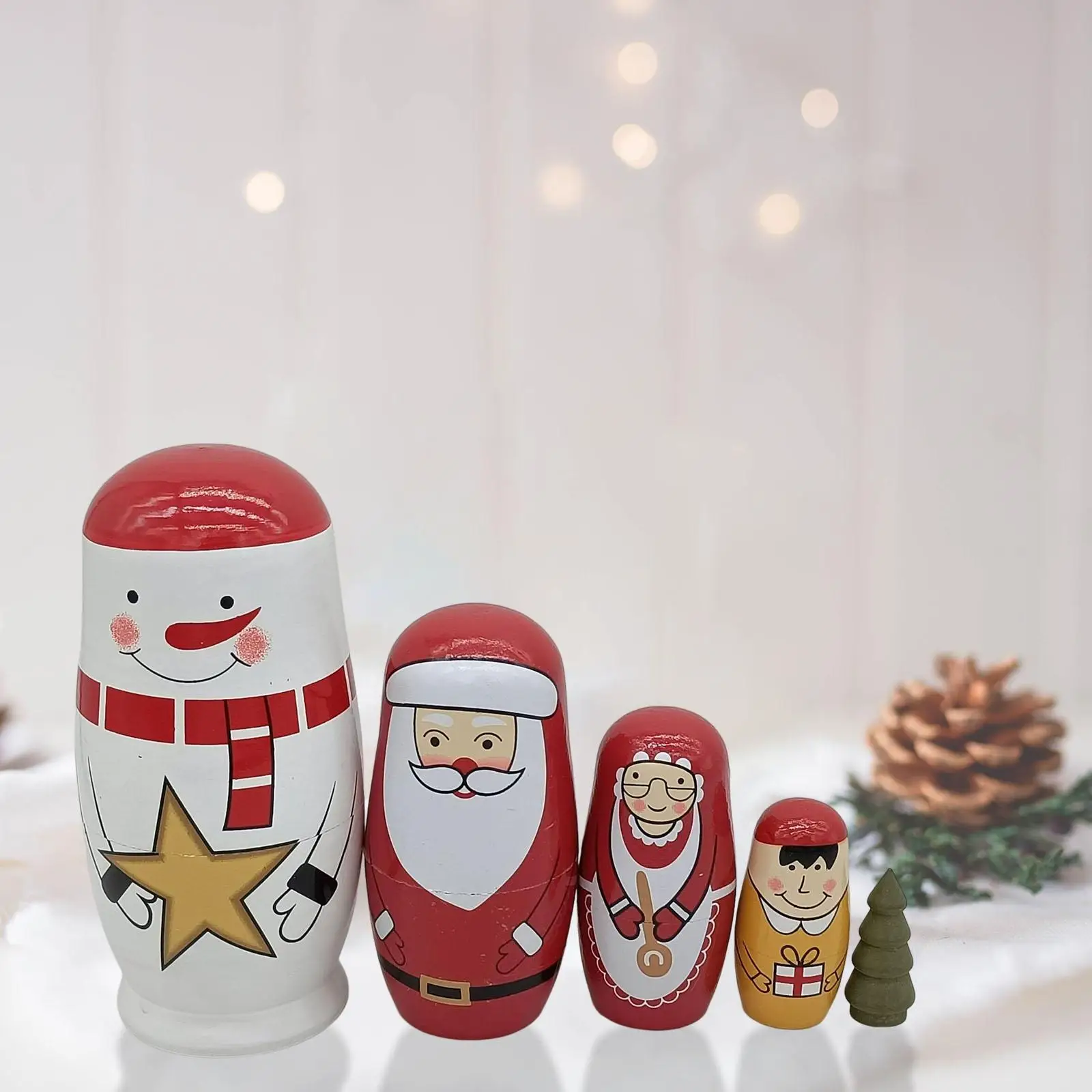 5x Wooden Russian Nesting Dolls Christmas Wood Crafts for Kids New Year Gift