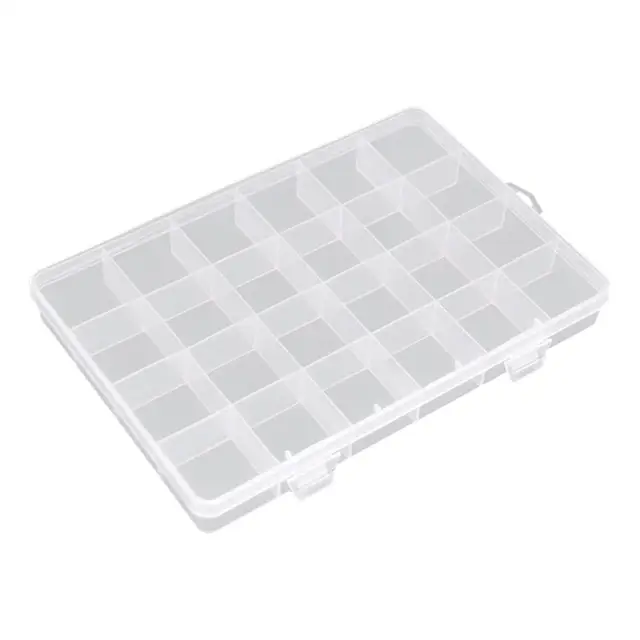 Caja organizadora de plástico duro transparente de 24 rejillas con  divisores extraíbles-- BANYUO Electrónica