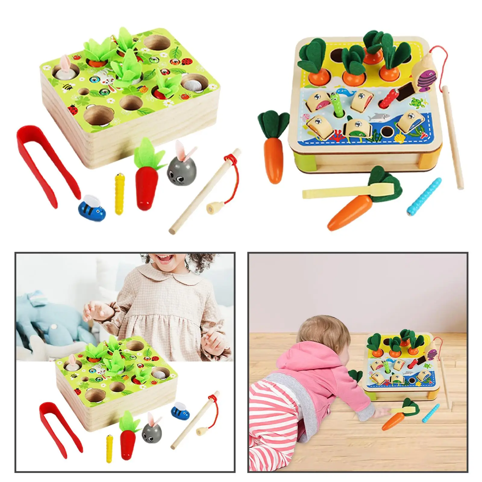 Wooden Pulling Carrot Toy Preschool Learning Toys Sorting Education for Birthday Gifts