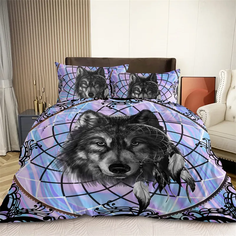 3D Wolf Space Duvet Cover Tiger Lion Animal Pattern Bedding Set Light And Dark Meet Wolf Moon Comforter Cover With Pillowcases