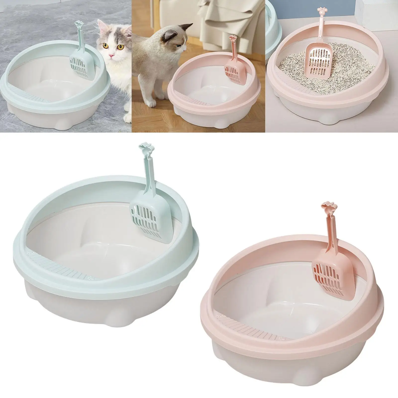 Cat Litter Box for Indoor Cats Potty Toilet Nonstick Heightening with Shovel Round Kitty Litter Pan for Bunny Kitten Easy Clean