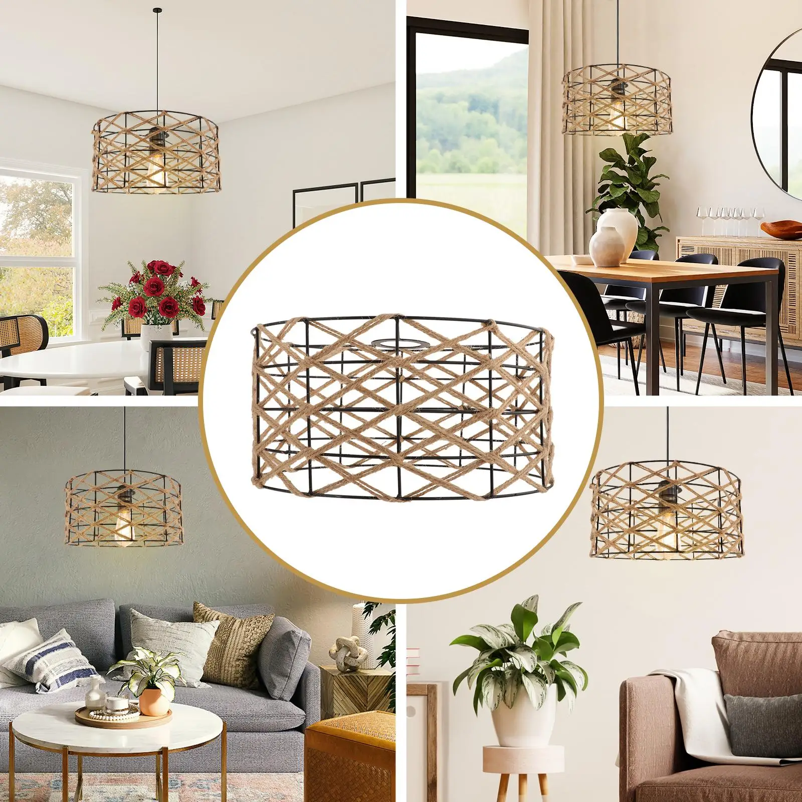 Pendant Lamp Shade DIY Lighting Fixtures Pendant Light Cover Weave Rope Lampshade for Hotel Dining Table Cafe Living Room