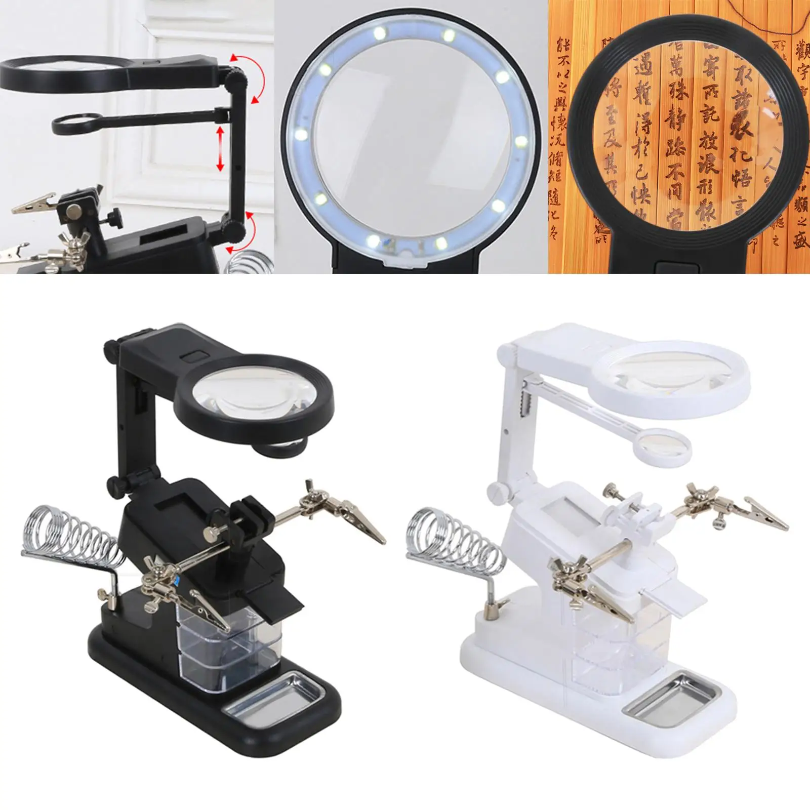 Magnifier Stand with Clip Clamp Base Adjustable Bench Magnifying Station for Crafts Painting Miniature Soldering Hobby Carving