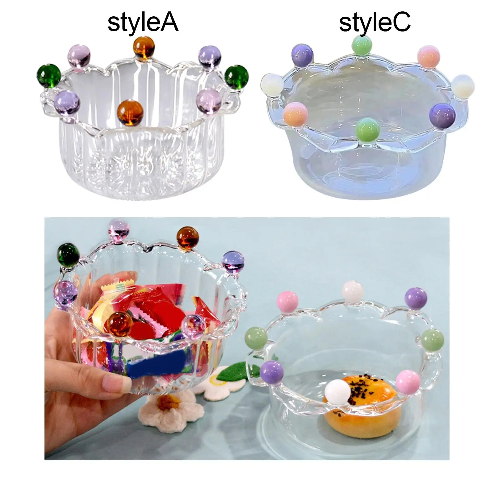 Salad Bowl Tableware Fruit Plate Storage Ice Cream Snack Glass Bowl for Living Room Household Home Decor Kitchen