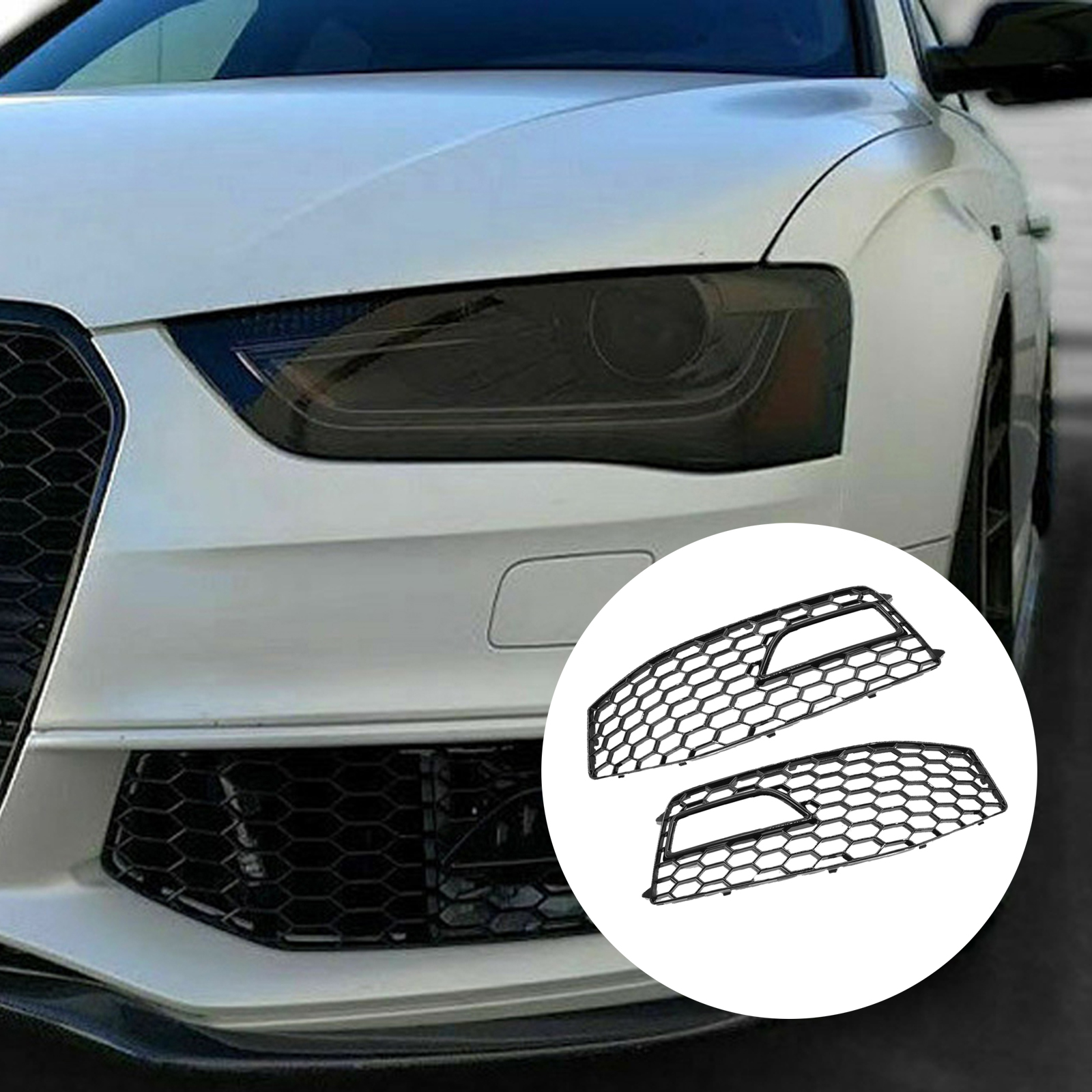 2 Pcs Fog Light Grilles Fog Lamp Frame For RS4 Style S-Line 13-16 Front Bumper Gloss Black