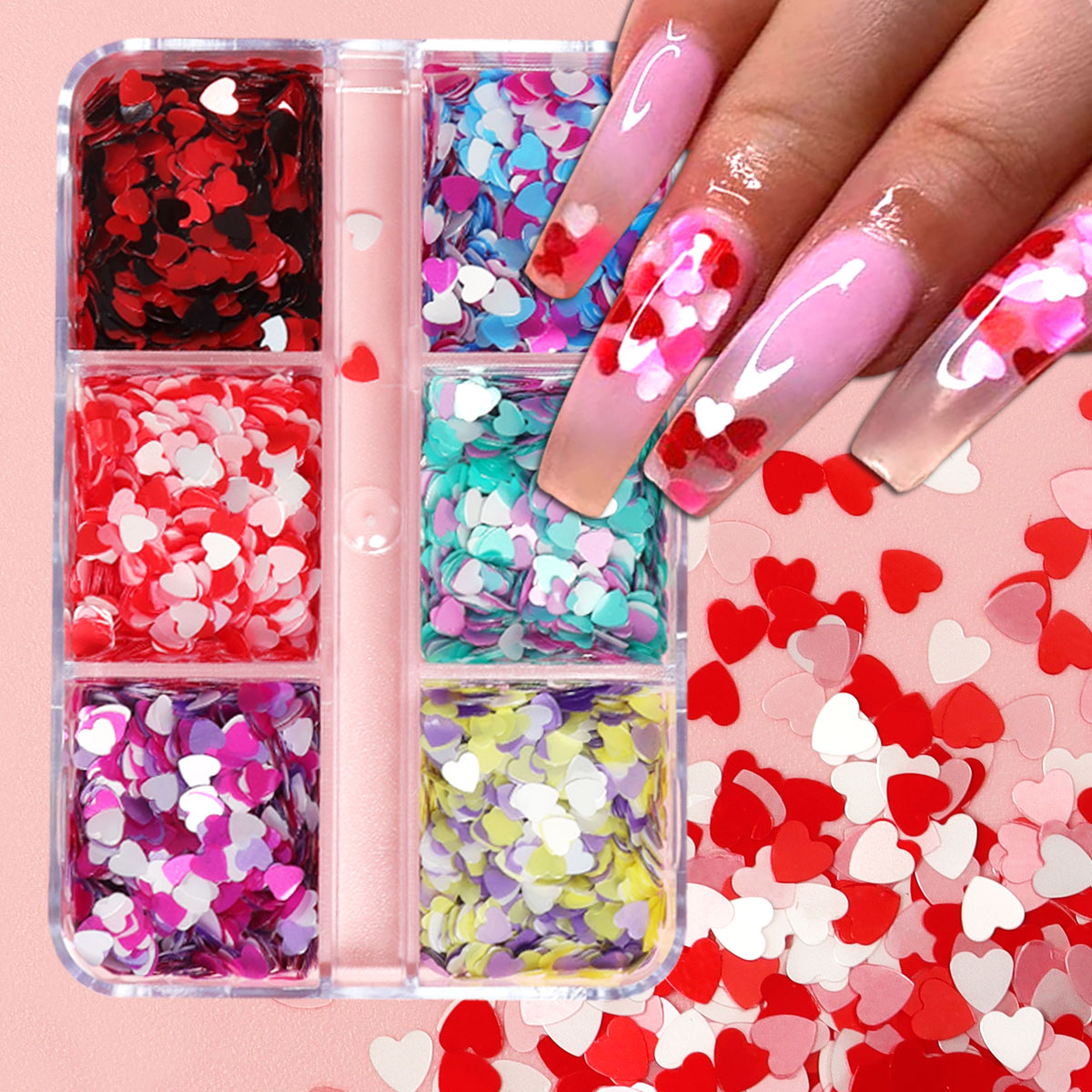 Best of 6 Grids Mixed Love Hearts Nails Sequins Valentines Decoration Black Red Glitter Flakes For Gel Polish Nail Supplies Accesories Reviews & Tips