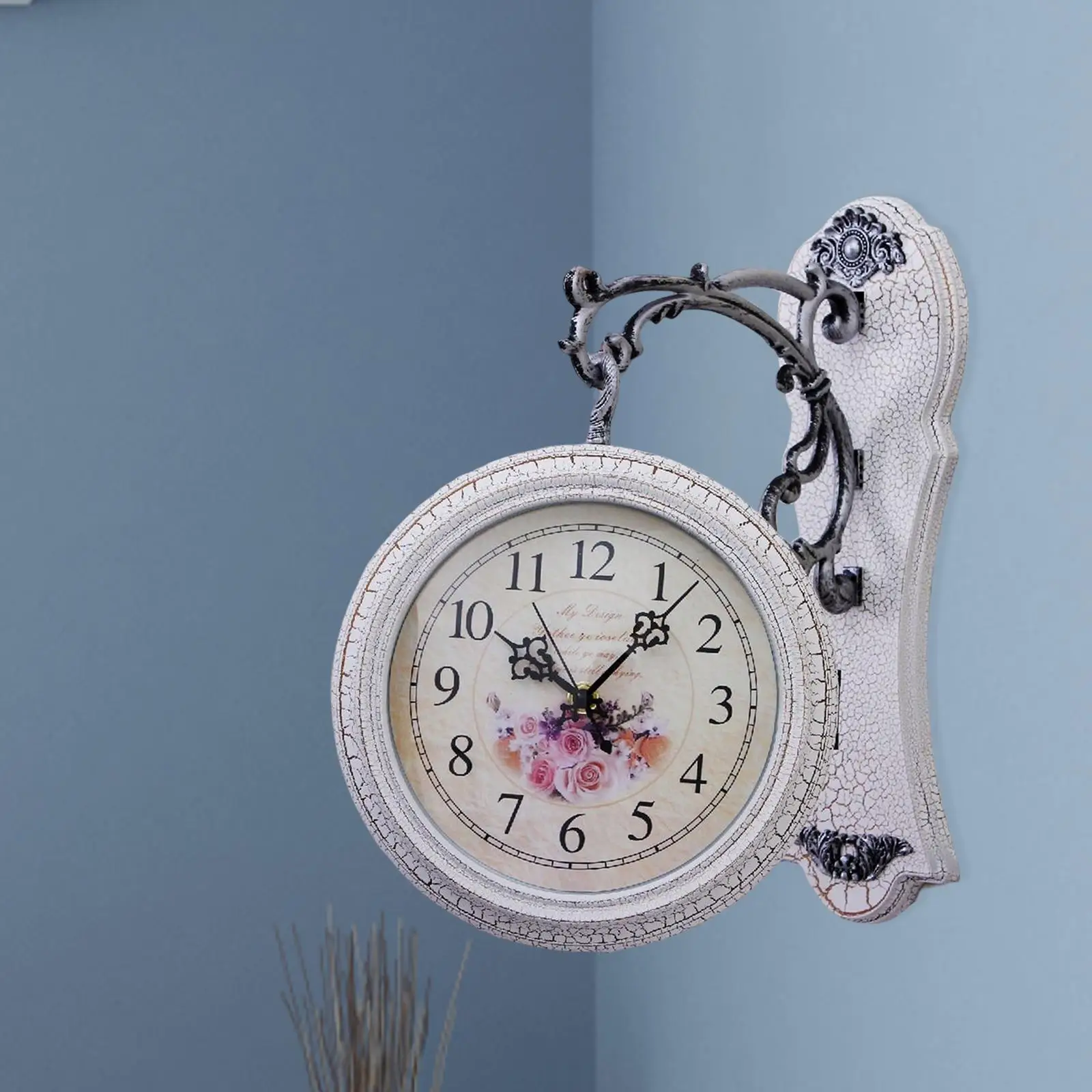 Double Sided Wall Clock, Wall Mount Railway Station Style Vintage Style Hanging