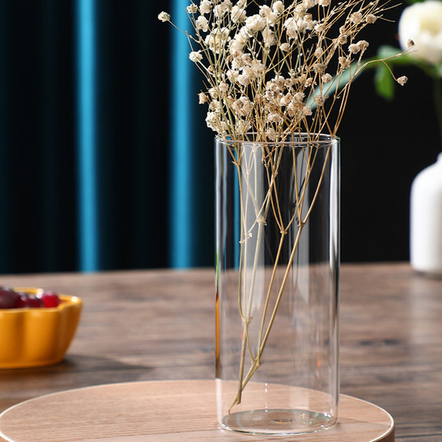 Transparent Glass Cylinder Vase Small Flower Interior Mini Wooden Vase  Clear Floreros Decorativos Moderno Office Decoration - AliExpress