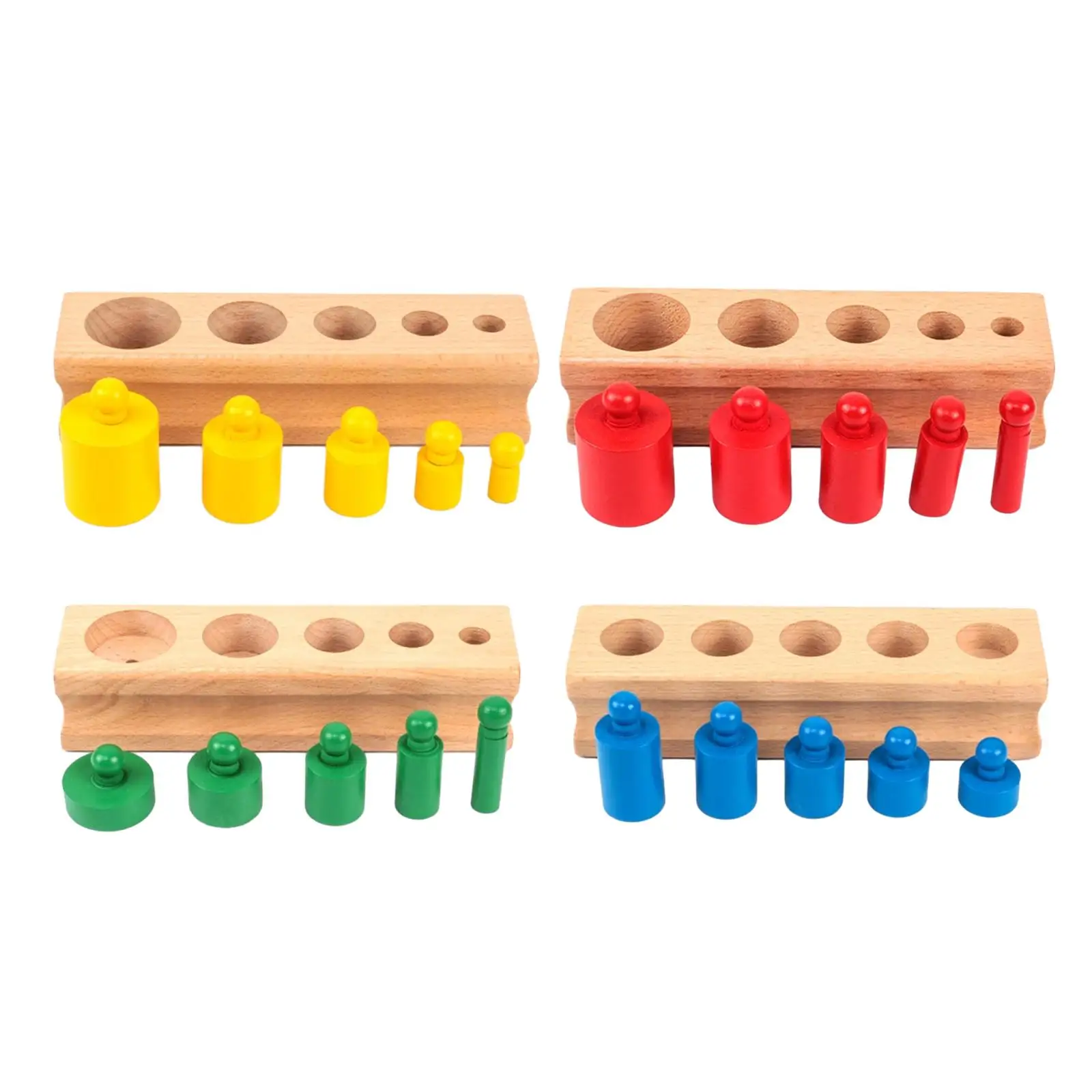 4 Pieces Knobbed Cylinders Blocks Socket Montessori Toy Wooden Cylinders Ladder Blocks for School Home Preschool Toys Toddlers