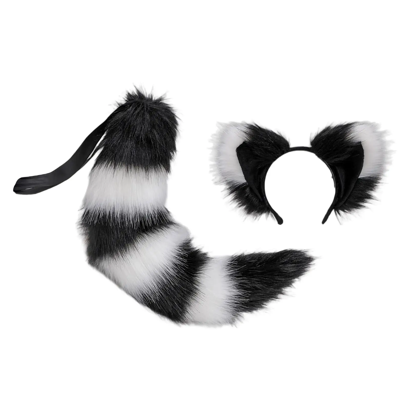 Plush Cats Ears Hair Hoop Long Tail Cosplay Animal Dress up Props Toys Costume Headwear for Halloween Birthday Stage Shows Party