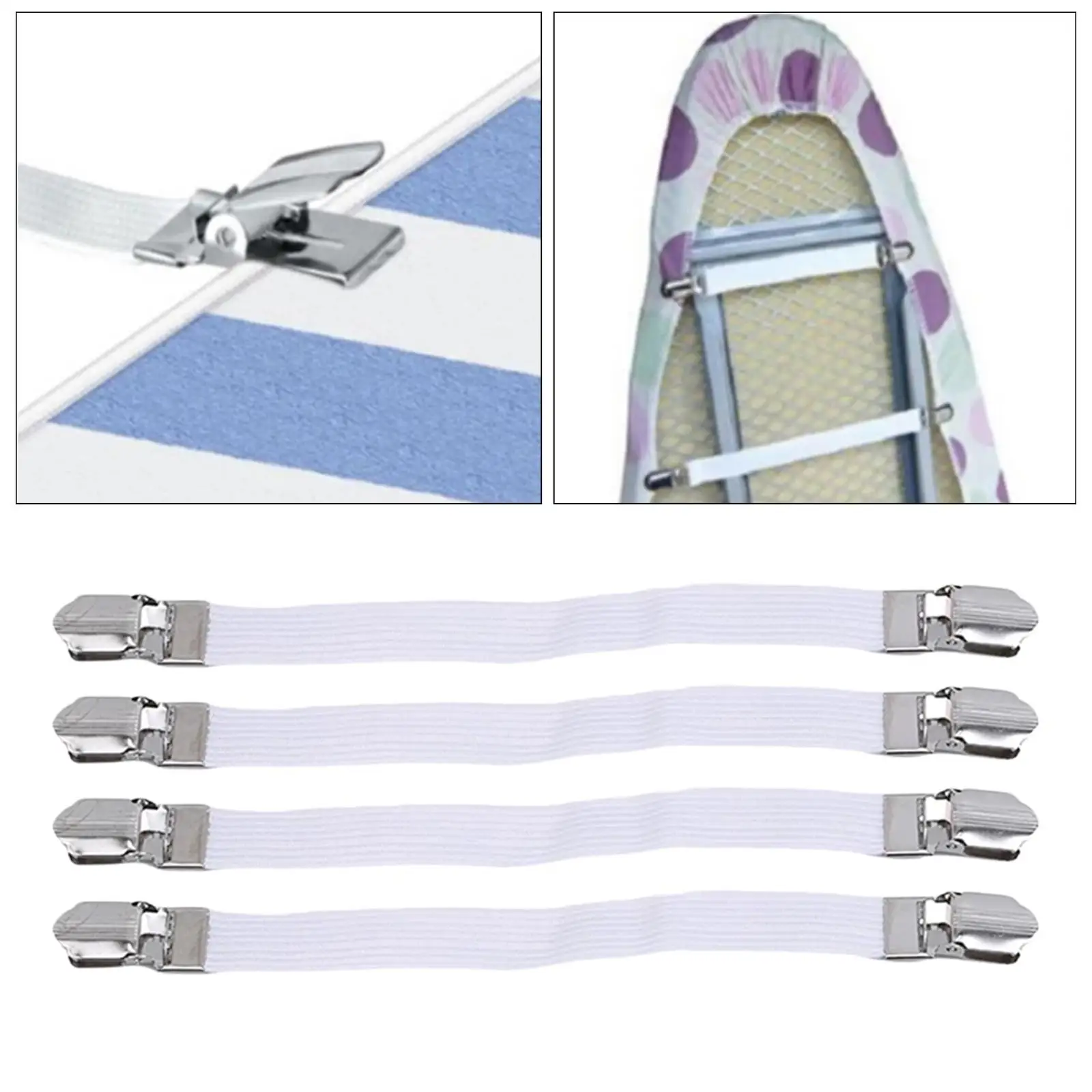 4Pcs Elastic Ironing Board Cover Fasteners, Band Straps Clips, Bed Sheet