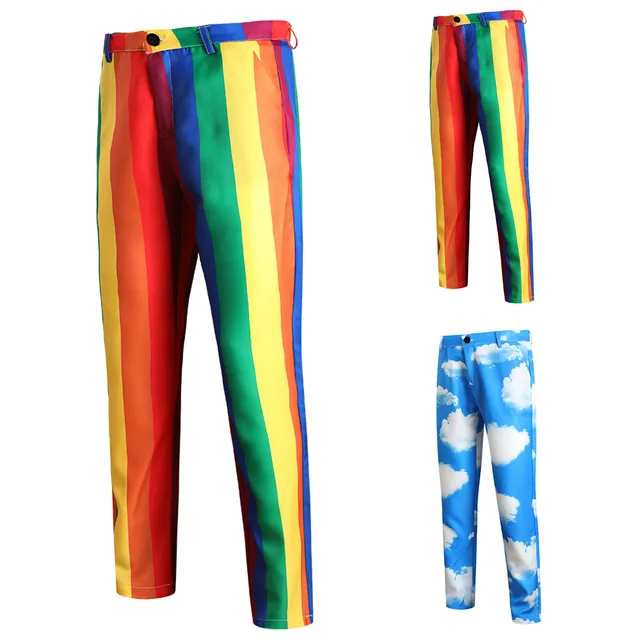 Rainbow Striped Pants Pride Celebration Aesthetic Straight Wide Leg Pants  Elastic High Waist Classic Trousers Big Size 5XL 6XL