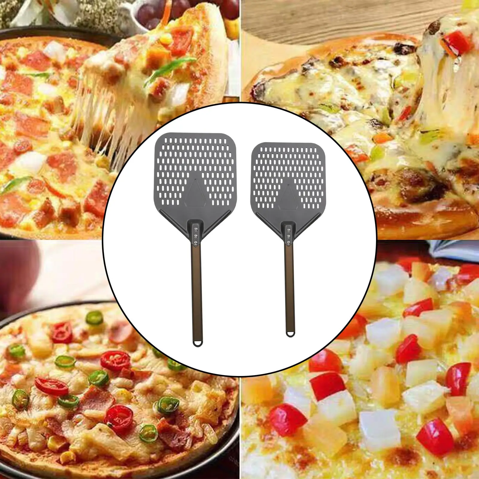 Aluminum Alloy Turning Pizza Peel with Long Handle Pizza Paddle Pizza Shovel for Kitchen Home Restaurants Ovens Baking Tool