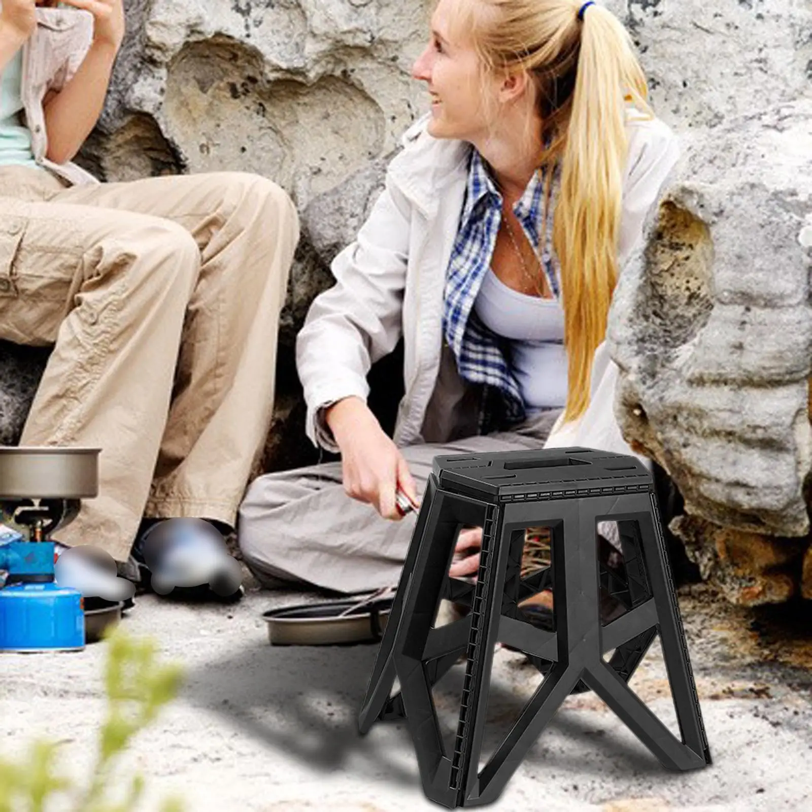 Collapsible Folding Stool Camping Chair Plastic Heavy Duty Furniture Footstool for Garden Hunting Adults Fishing Backpacking