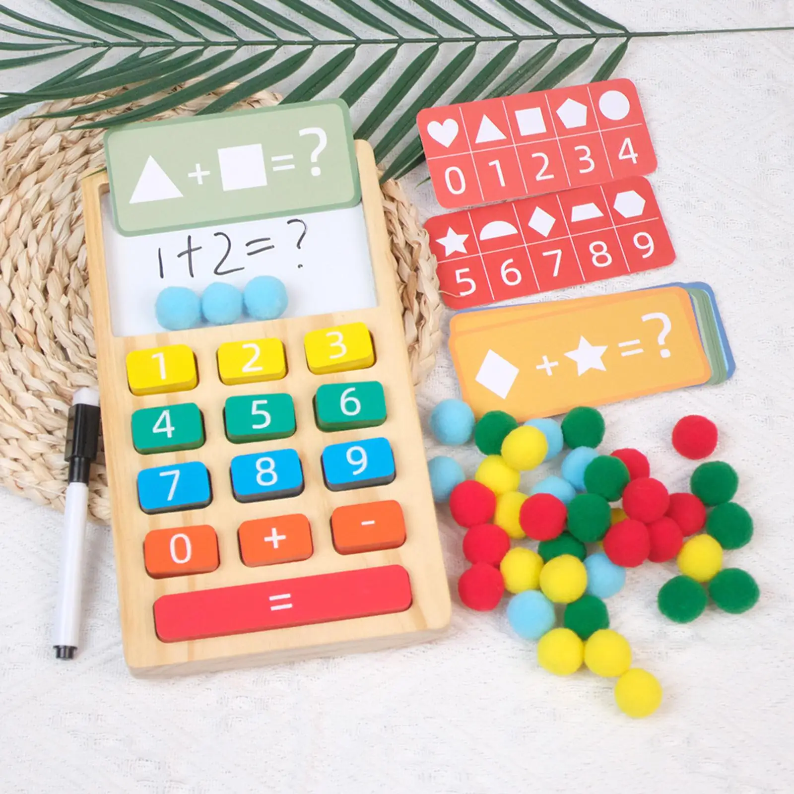 Wooden Calculator Addition Subtraction with 40 Balls and Number Cards learn Math for Homeschool Toddler Party Toys