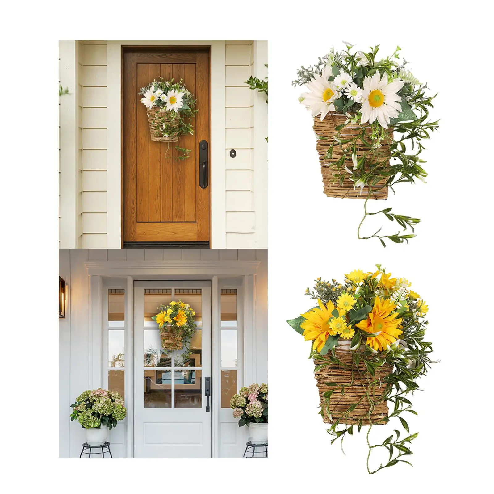 Flower Basket Wreath Sunflowers Wreath Welcome Sign Front Door Spring Wreath