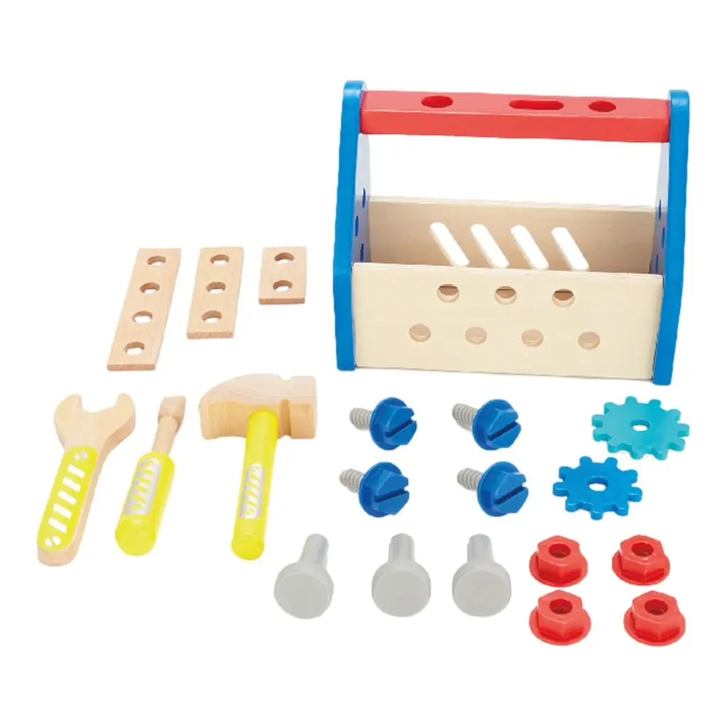 Simulation Wooden Take-Along Tool Kit Educational Repair Toolbox Playset Toy