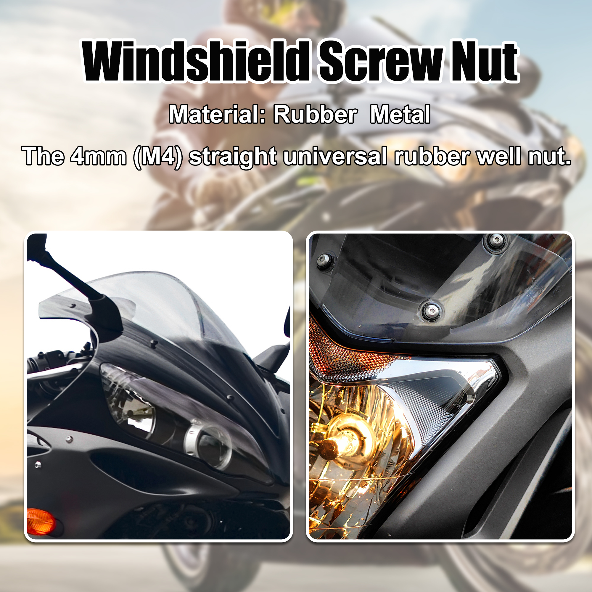 Motoforti 10/20/30/50 stücke M4 Gerade Gut Muttern Motorrad Windschutz Windschutz Schrauben Gummi Schrauben Mutter universal Verschluss – Detail 2