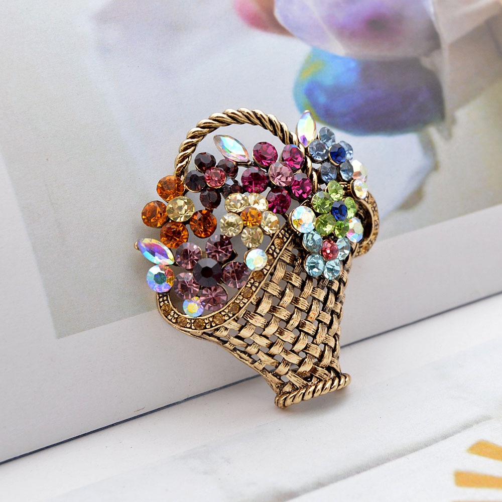 SKEDS Strass Blumenkorb Brosche Vintage Bunte Broschen Für Frauen Elegante Kristall Mode Schmuck Mantel Zubehör – Detail 4