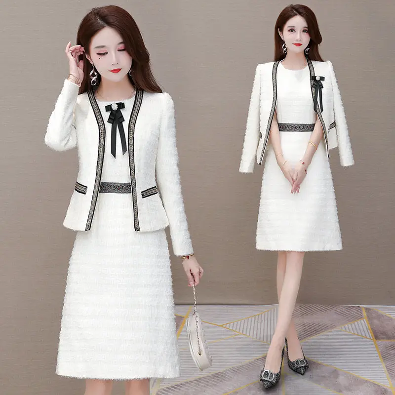 vestido elegante ternos mulheres jaqueta vestido sem mangas branco senhora do escritório duas peças conjunto terno moda feminina