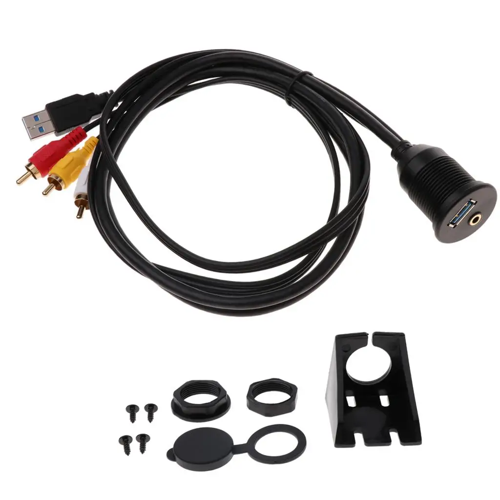 Car/Boat/Motorcycle Dash  USB 3RCA Male 3.5mm AUX Extension Cable