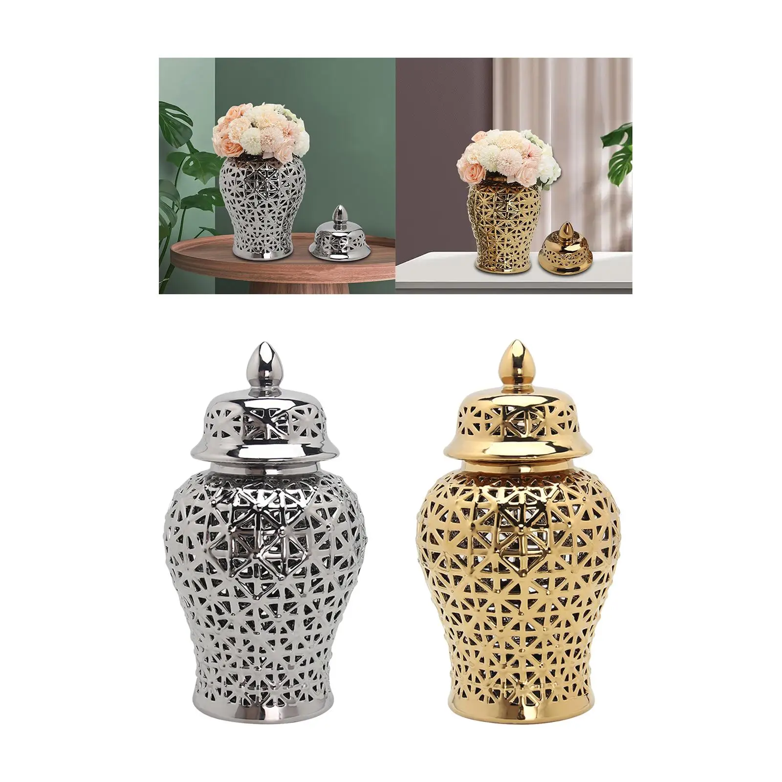 Glossy Ceramic Ginger Jar, Decorative Porcelain Jar, Floral Arrangement Pot,