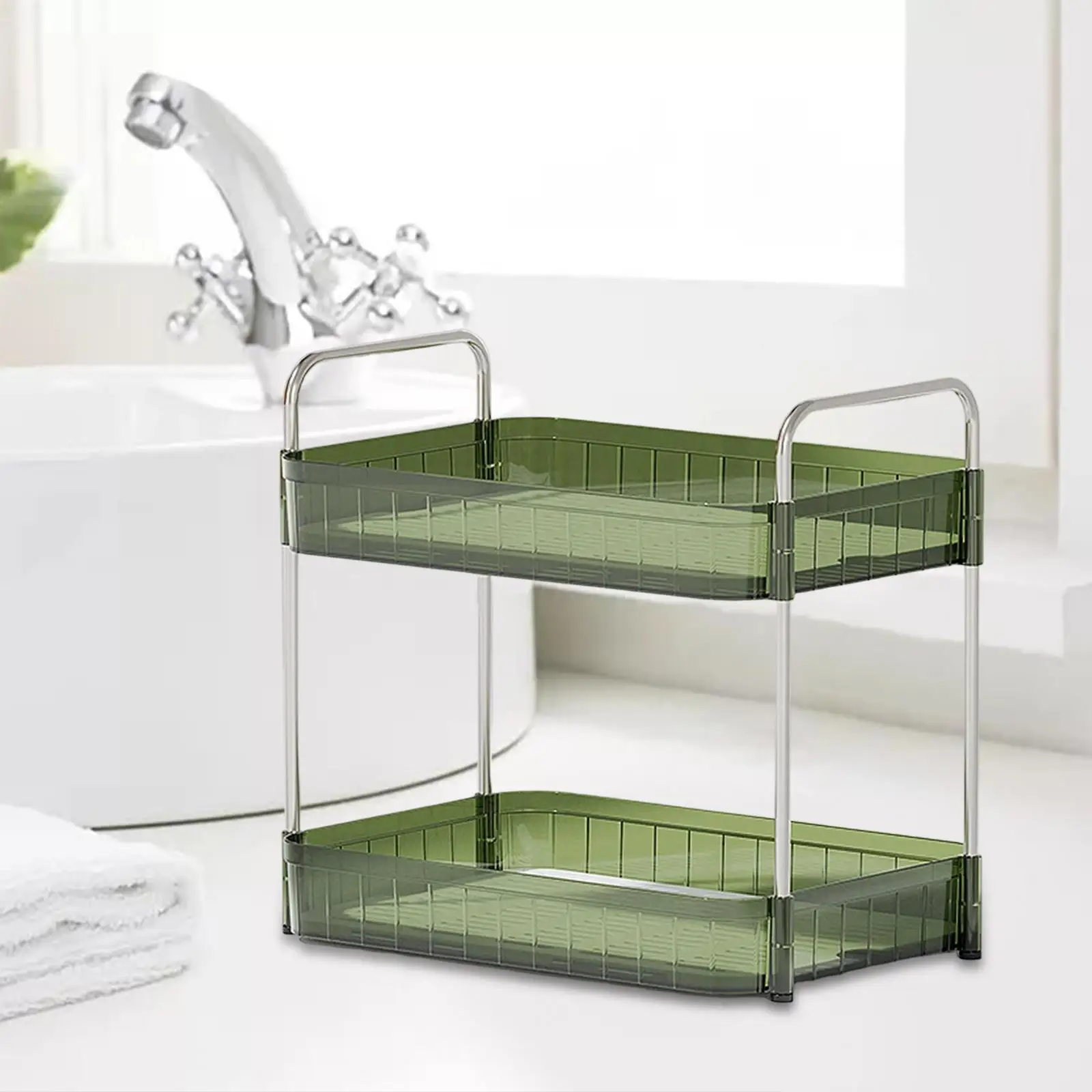 Drain Rack Double Layer Cosmetic Holder Stainless Steel Pipe for Dorm Home