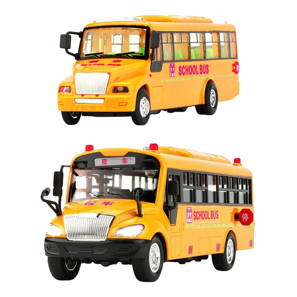 Inertial School Bus Model Toys Educational Control Pull Back Electronic Travel Bus Shuttle Bus for Gift School Adults Kids Boys