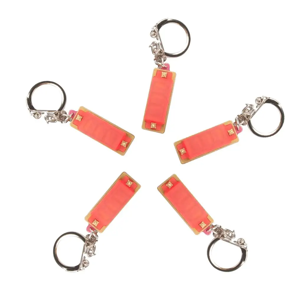 5pcs Harmonica Key Chain Mini Mouth Organ, 4 Holes 8  , Pink, As Gift