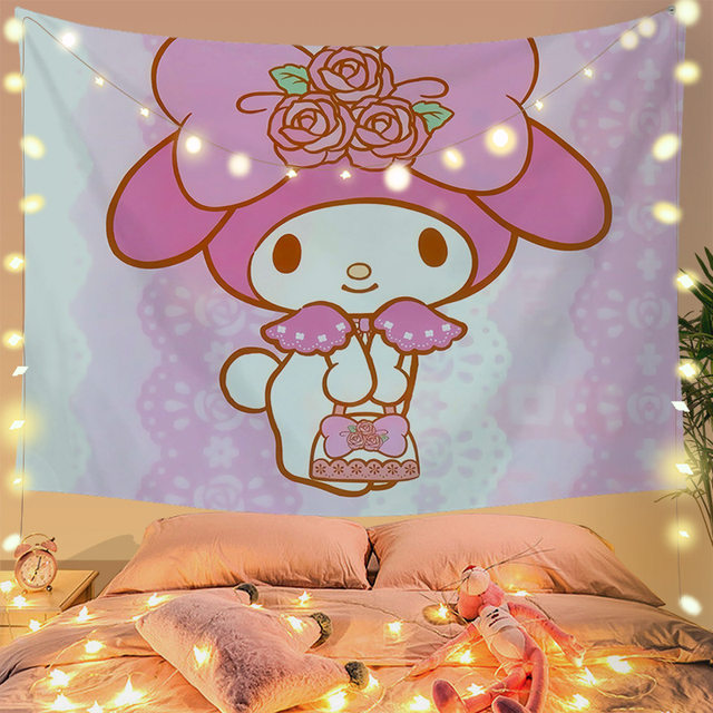 Kawaii Sanrio Hello Kitty Tapestry My Melody Cinnamoroll Kuromi Cartoon  Cute Textile Wall Covering Cute Girl Living Room Decor